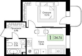 Однокомнатная квартира № 23