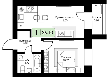 Однокомнатная квартира № 83 