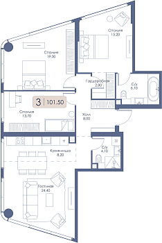 Трехкомнатная квартира № 229 