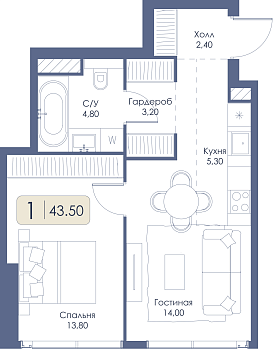Однокомнатная квартира № 605 