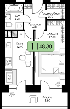 Однокомнатная квартира № 18 