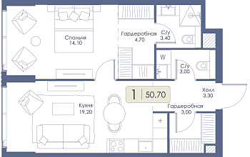 Однокомнатная квартира № 774 