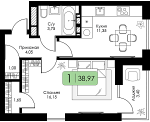 Однокомнатная квартира №150
