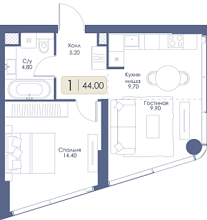 Однокомнатная квартира № 45 