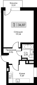 Однокомнатная квартира №7