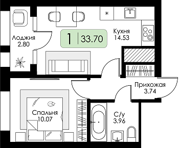 Однокомнатная квартира № 154 