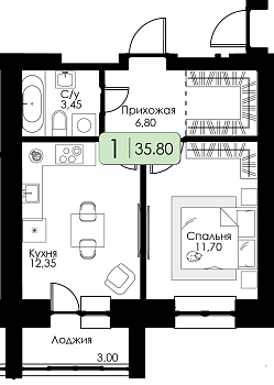 Однокомнатная квартира № 125 