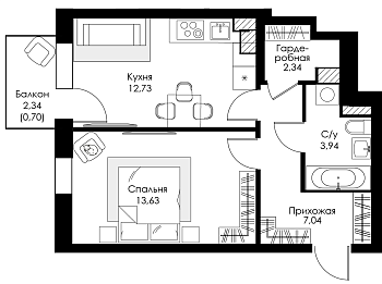 Однокомнатная квартира № 60 