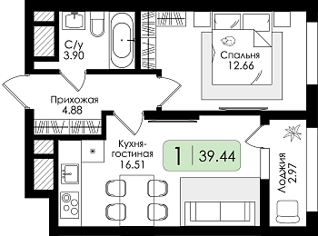 Однокомнатная квартира № 14