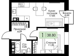 Однокомнатная квартира №23