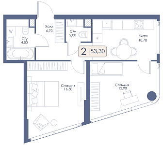 Двухкомнатная квартира № 144 