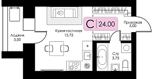 Квартира-студия №102