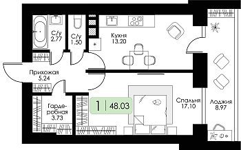 Однокомнатная квартира № 51