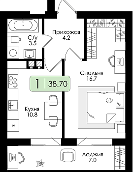 Однокомнатная квартира № 54