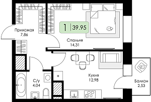 Однокомнатная квартира №89