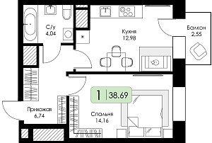 Однокомнатная квартира №60