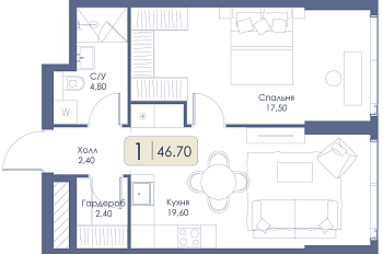 Однокомнатная квартира № 602 