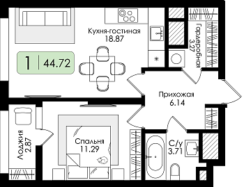 Однокомнатная квартира № 179