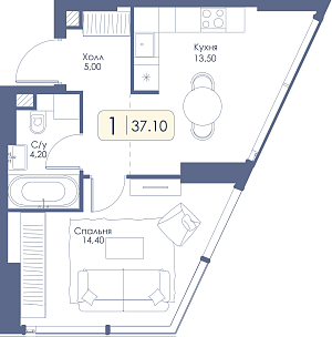 Однокомнатная квартира № 319 