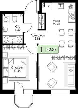 Однокомнатная квартира № 54