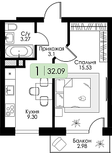 Однокомнатная квартира №32