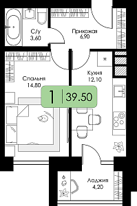 Однокомнатная квартира №34