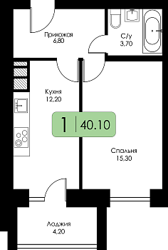 Однокомнатная квартира № 62 