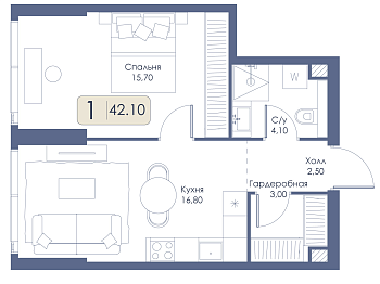 Однокомнатная квартира № 474 