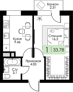 Однокомнатная квартира №6