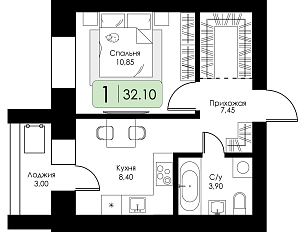Однокомнатная квартира №153
