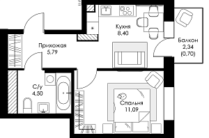 Однокомнатная квартира №87
