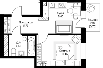 Однокомнатная квартира № 87 