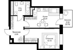 Однокомнатная квартира №55