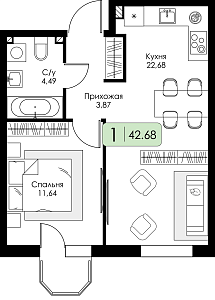 Однокомнатная квартира №38