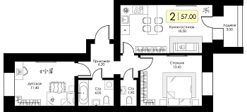 Двухкомнатная квартира № 61 