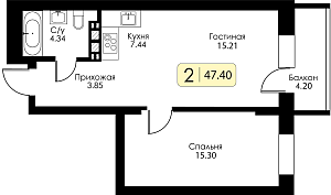 Однокомнатная квартира №91