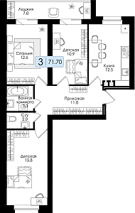 Трехкомнатная квартира №12