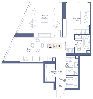 Двухкомнатная квартира № 477 
