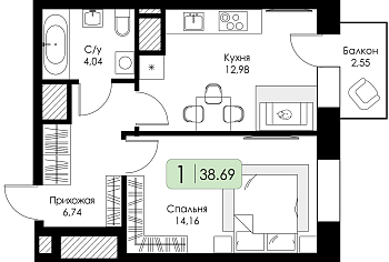 Однокомнатная квартира № 80 