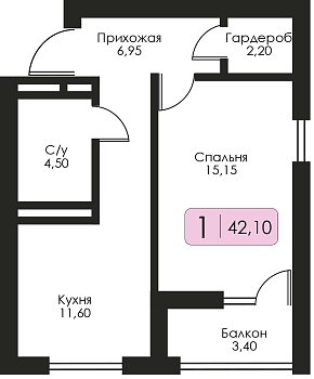 Однокомнатная квартира № 188