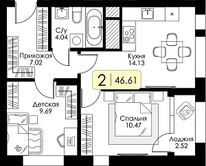 Двухкомнатная квартира №197