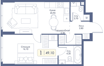 Однокомнатная квартира № 773 