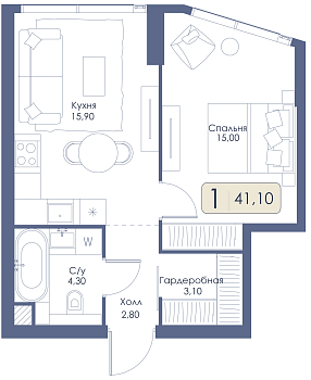 Однокомнатная квартира № 124 