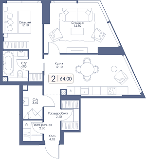 Двухкомнатная квартира № 388 