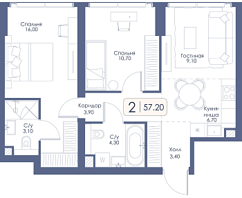 Двухкомнатная квартира № 15 