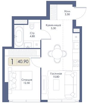 Однокомнатная квартира № 560 