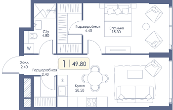 Однокомнатная квартира № 767