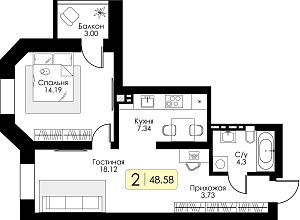 Двухкомнатная квартира №32