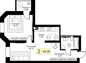 Двухкомнатная квартира № 32 