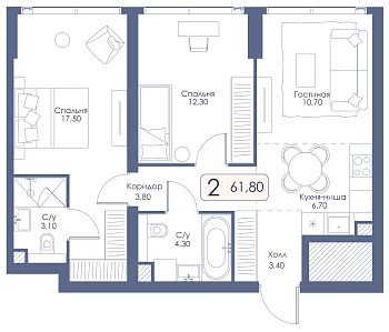 Двухкомнатная квартира № 123 